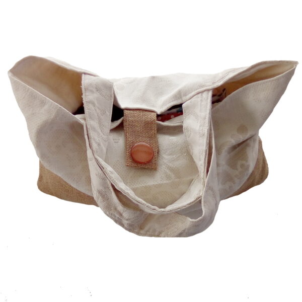 lil' Chirpy Bird's One-of-a-Kind Embossed Cream and Hessian Tote - Image 2